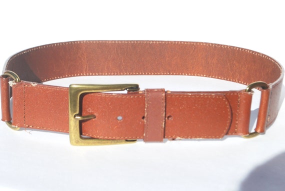 Vintage 80s Express Tan Brown Wide Leather Belt w… - image 2