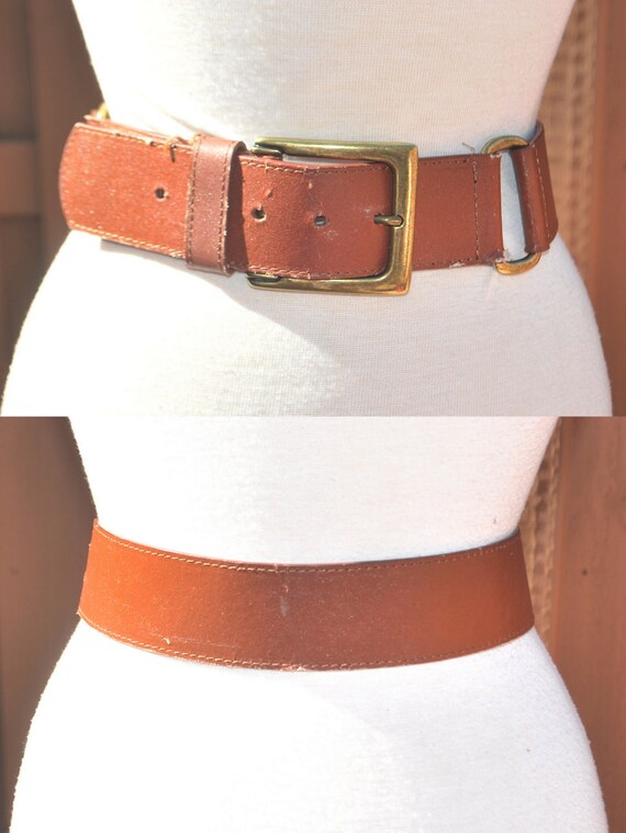 Vintage 80s Express Tan Brown Wide Leather Belt w… - image 5