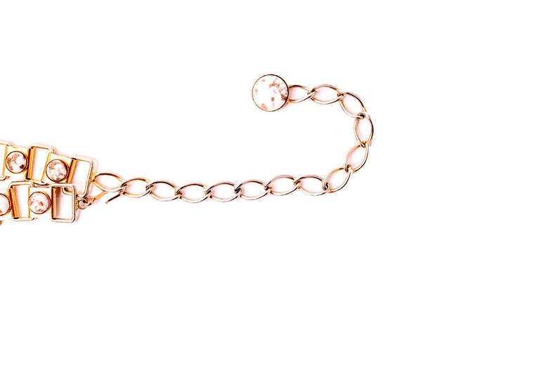 Vintage Belt 60s Gold Link Chain Belt with White Jewels Beads Medium