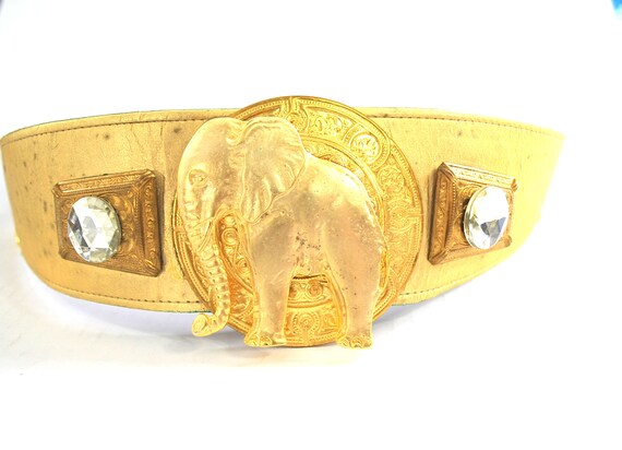 Vintage 80s Gold Faux Leather Elephant Belt Fits … - image 3