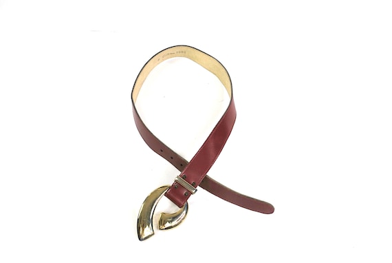 Vintage 80s Calderon Burgundy Leather Belt with B… - image 2