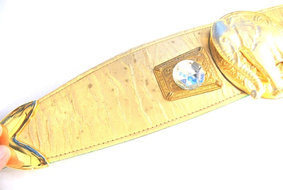 Vintage 80s Gold Faux Leather Elephant Belt Fits … - image 8