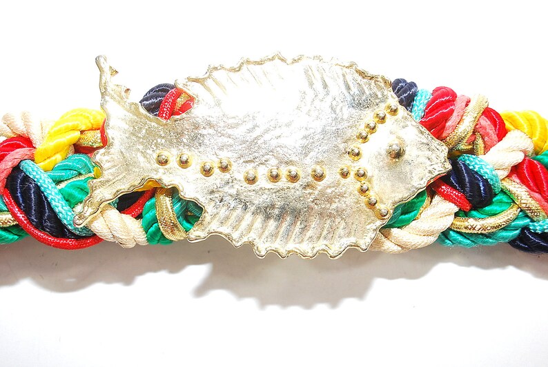 Vintage Belt FISH 80s Red Fabric Gold FISH Metal Buckle Rope Etsy