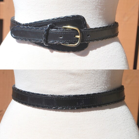 Vintage Black Leather Wide to Narrow Belt Festiva… - image 5