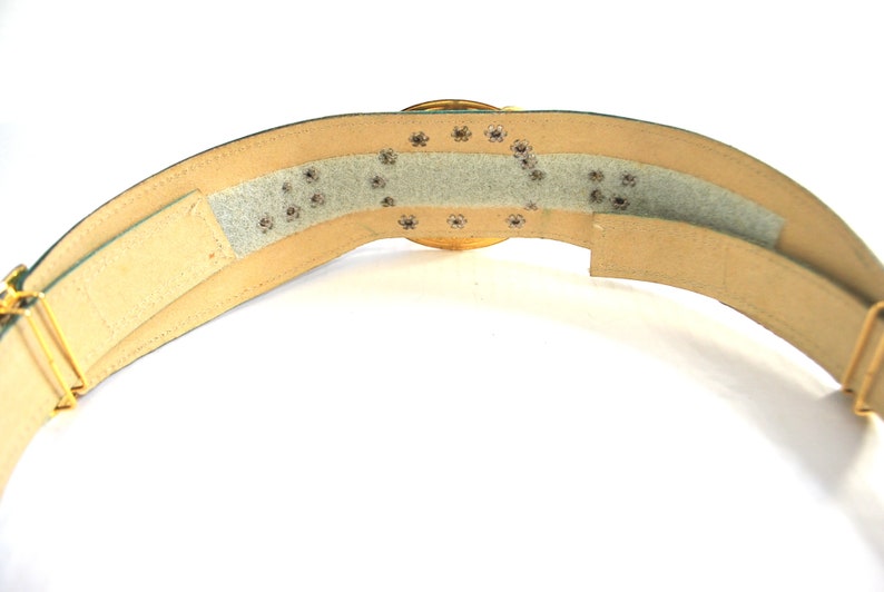 Vintage 80s Gold Faux Leather Elephant Belt Fits M/L image 4