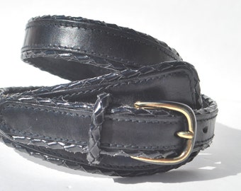 Vintage Black Leather Wide to Narrow Belt Festival Hippie Small Anne Klein 80s 90s Belt
