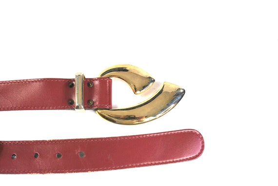 Vintage 80s Calderon Burgundy Leather Belt with B… - image 3