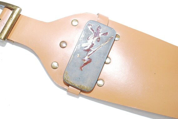 Vintage Belt Tan Leather Wide Curved Corset Hippi… - image 8