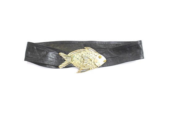 Vintage 70s Soft Black Leather Belt with O rnate … - image 4