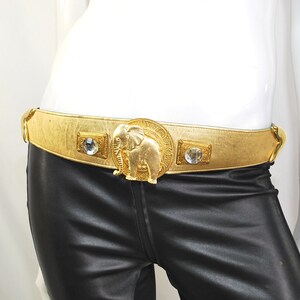 Vintage 80s Gold Faux Leather Elephant Belt Fits M/L image 9