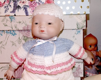 Doll Sweater & Hat Set for 14" Preemie Baby Reborn Doll, American Girl Bitty Baby ByeLo Baby, Pink, Blue, White