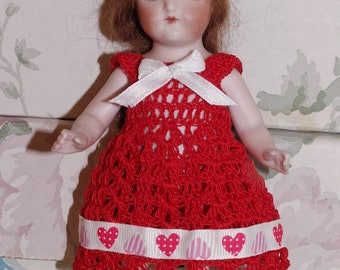 Vestido de muñeca antiguo, pantalones y sombrero para muñeca Mignonette miniatura Bisque de 5,5" - 6"
