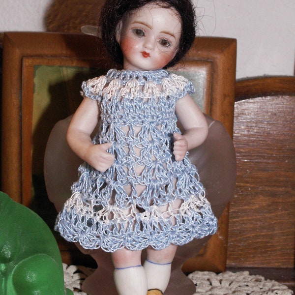 Antique Doll Dress for 4" - 4.5" BISQUE Miniature Cabinet Dollhouse Heirloom