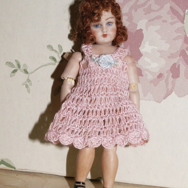 Pink Doll Dress / Underslip for 4" - 4.5" Antique Miniature Mignonette or Picolette Doll
