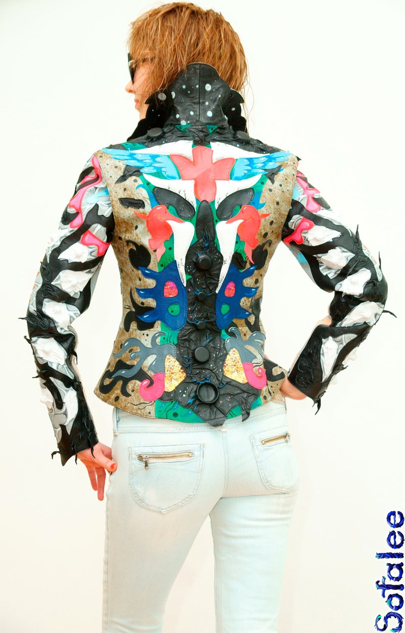 Unique womens genuine leather Jacket multicolored. Bright Etsy