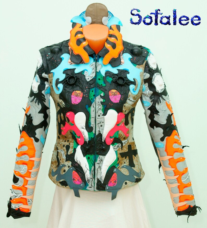 Unique womens genuine leather Jacket multicolored. Bright Etsy