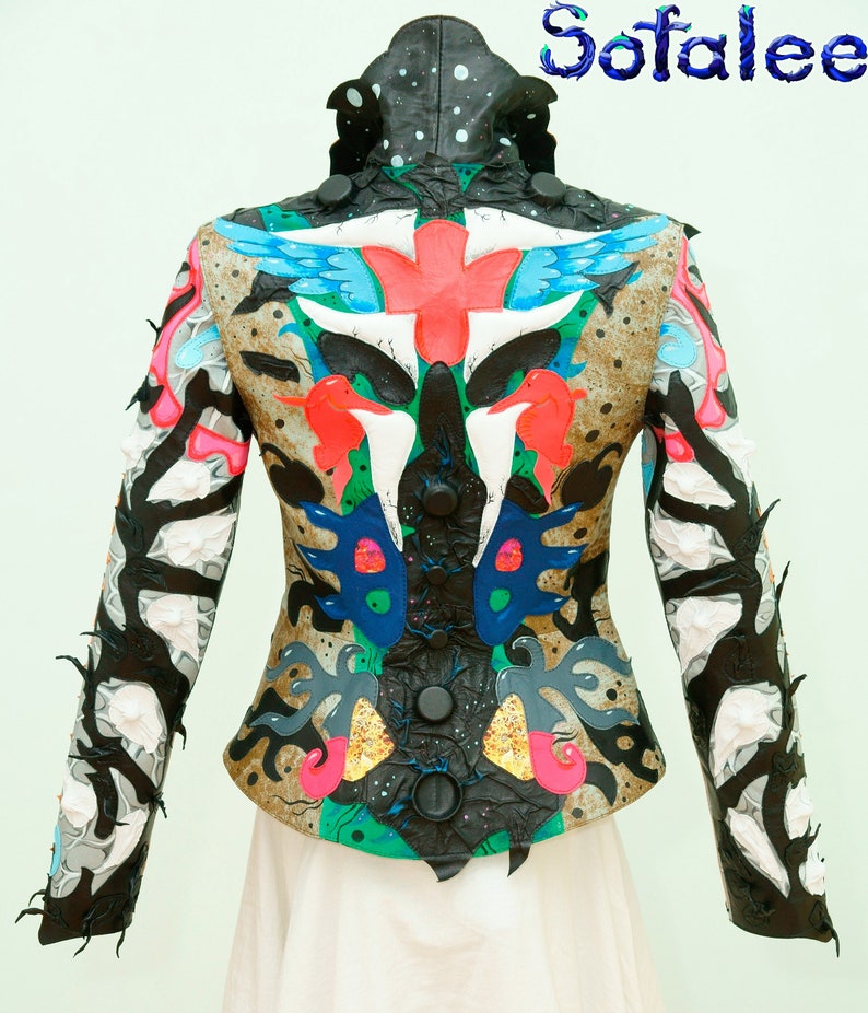 Unique womens genuine leather Jacket multicolored. Bright Etsy