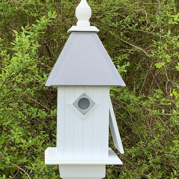 Casa Catedral: Elegante caseta exterior para pájaros azules con protección antidepredadores y puerta de limpieza