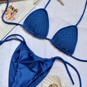 Sanny bikini, handmade croquet swimwear, Royal blue