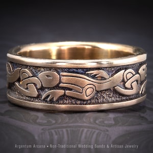 Bronze Anglo Saxon Dragon Ring | Viking Wedding Ring | Anglo Saxon Dragon | Unique Wedding Ring | Mens Womens Celtic Wedding Band | Artisan