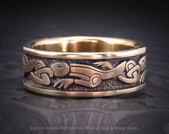 Bronze Anglo Saxon Dragon Ring | Viking Wedding Ring | Anglo Saxon Dragon | Unique Wedding Ring | Mens Womens Celtic Wedding Band | Artisan