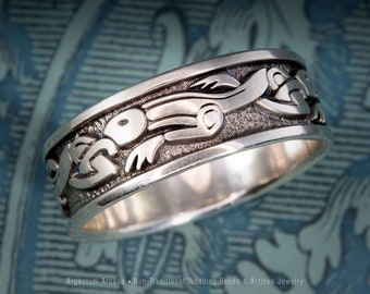 Anglo Saxon Dragon Ring | Medieval Viking Ring | Artisan | Celtic Dragon | Viking Mens Womens Silver Wedding Band | Unique Wedding Ring
