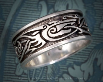 Viking Wolf Ring, Unique Man's Wedding Band, Sterling Silver Celtic Wolf Ring