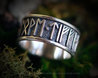 Custom Rune Ring, Personalized Viking Rune Jewelry, Unique Wedding Ring, Custom Message in Norse Runes