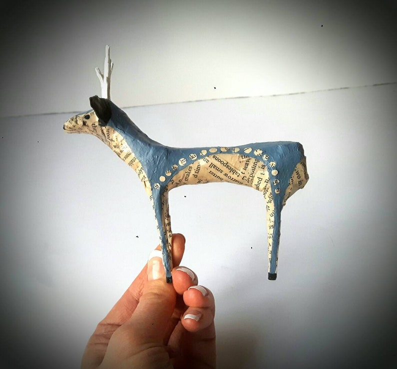 Recycled Book Pages Paper Mache Animals Art MADE TO ORDER Little Reindeer Paper Model Miniature Stag Deer Sculpture Ornament Decoration