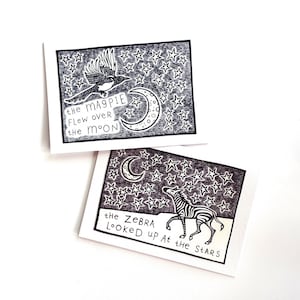Cartes Magpie et Zebra - Ensemble de 2 - PRÊT À EXPÉDIER