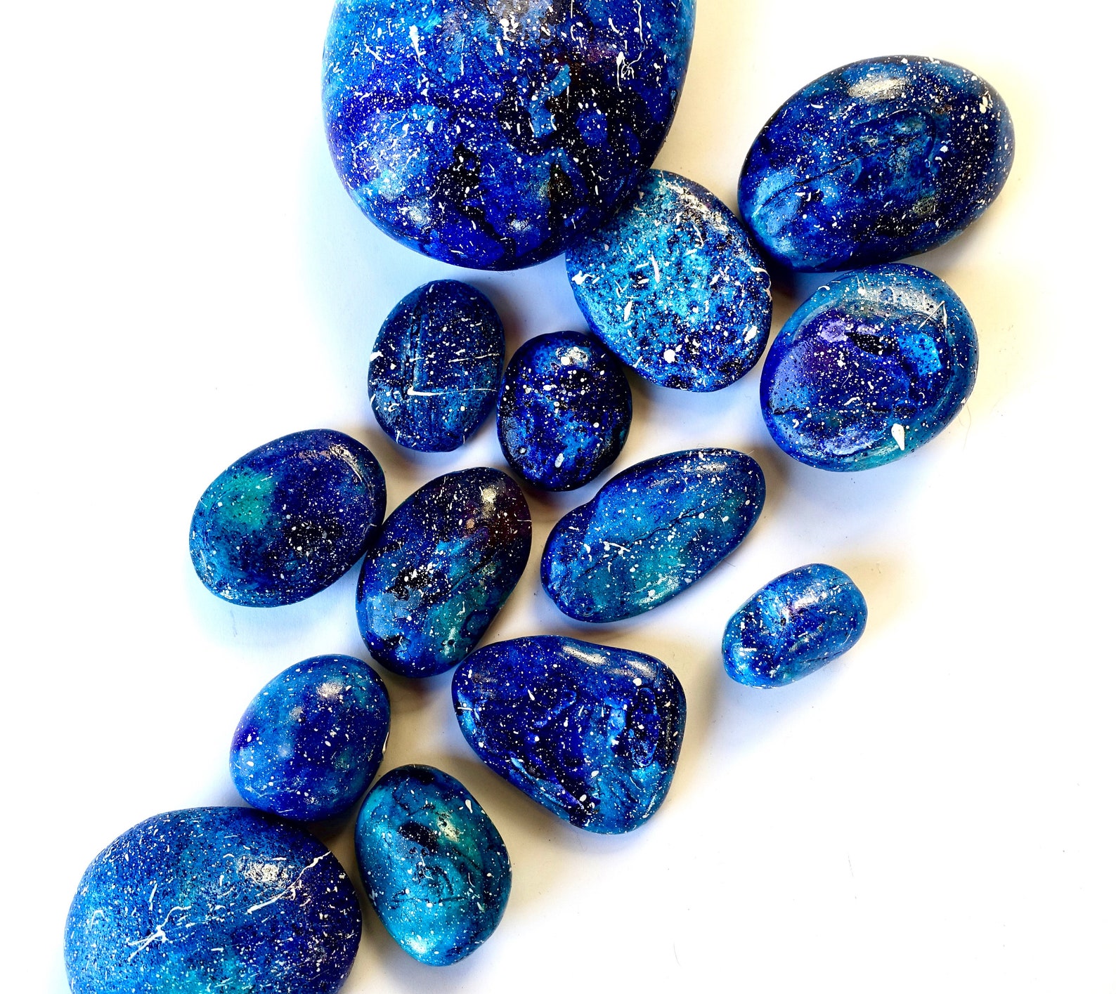 Deep Blue Ocean Stone Handpainted Illustrated Shiny Etsy