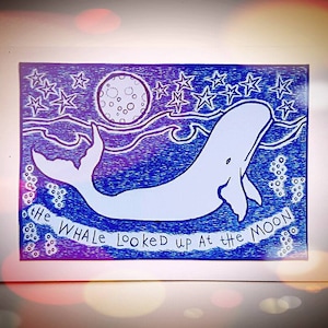 Carte Baleine et Lune - PRÊTE À EXPÉDIER