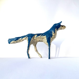 Little Blue Wolf | Handmade Nature Inspired Decoration | Whimsical Art | Wolf Figurine Gift for Reader | Magical Home Decor | Shelf Ornament