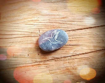 Tiny Hummingbird Spirit Stone | Handpainted Nature Inspired Gift for Adults | Whimsical Art | Calming Home Decor | Relaxing Shiny River Rock