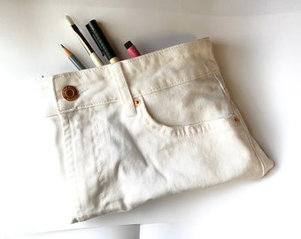 Handmade Recycled White Denim Bag - READY TO SHIP