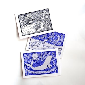 Cartes Pie, Renard et Baleine - Ensemble de 3 - PRÊT À EXPÉDIER