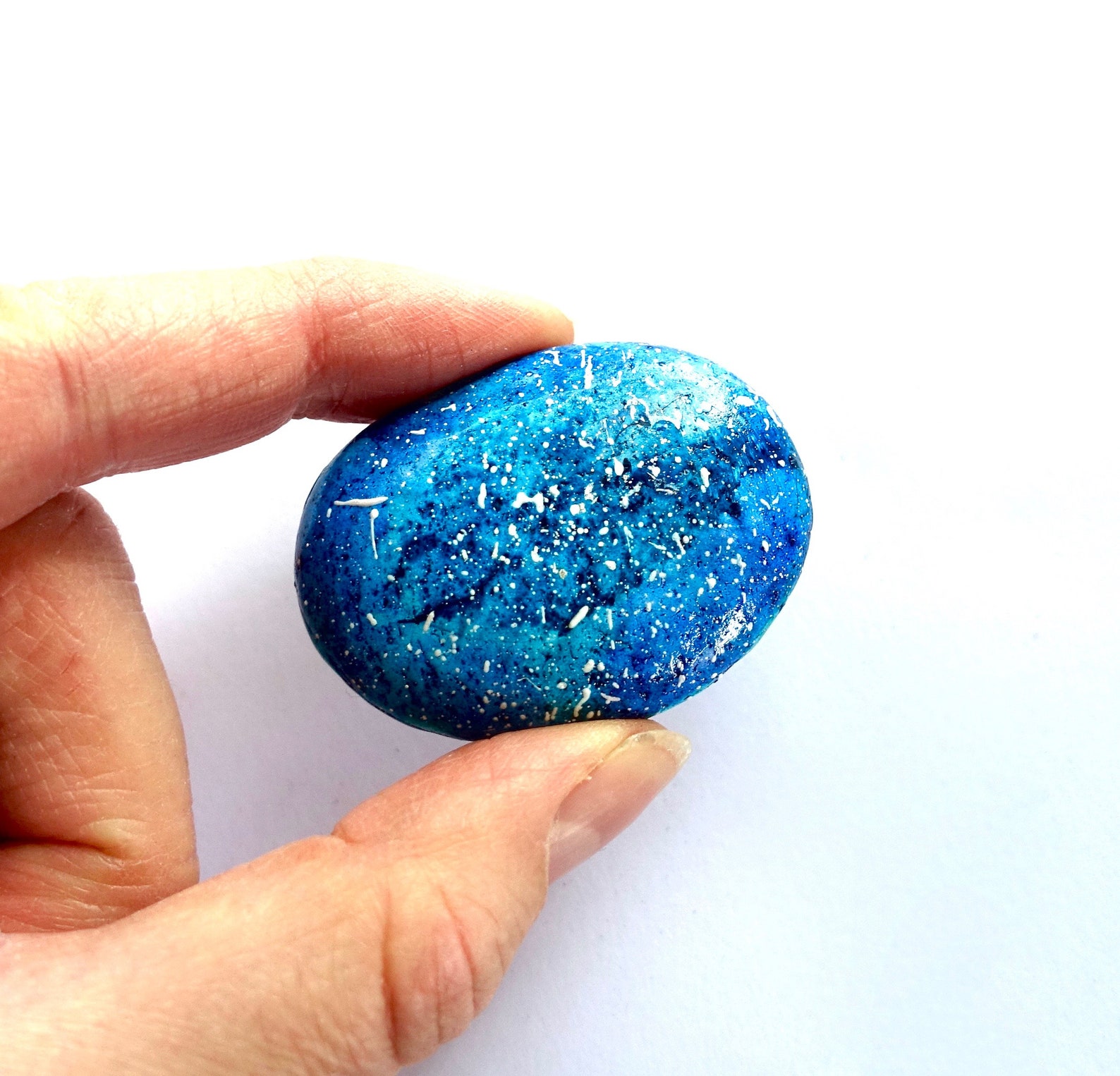 Deep Blue Ocean Stone Handpainted Illustrated Shiny Etsy