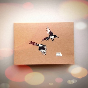 Et une autre pie... Tiny Magpies Handcut Painted Paper Card - MADE TO ORDER