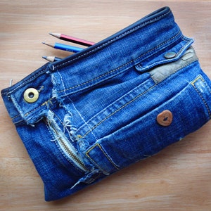 Handmade Recycled Denim Pencil Case - MADE TO ORDER