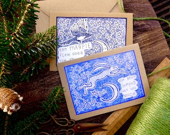 Magpie and Hare Cards - Set of 2 - READY TO SHIP