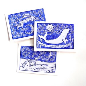 Cartes Lièvre, Renard et Baleine - Lot de 3 - PRÊT À EXPÉDIER