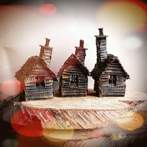 Rustic Halloween Houses - Set of 3 - MADE TO ORDER