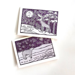 Cartes Orignal et Ours - Lot de 2 - PRÊT À EXPÉDIER