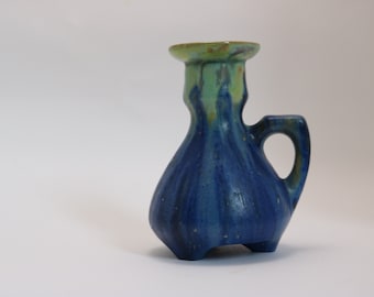 French Pierrefonds Glazed and Crystallized Pottery Candlestick Circa 1910-1920 Art Nouveau