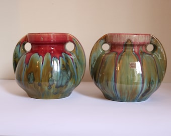 French Pierrefonds Crystalline Pottery Twin Vases Circa 1910-1920 Art Nouveau
