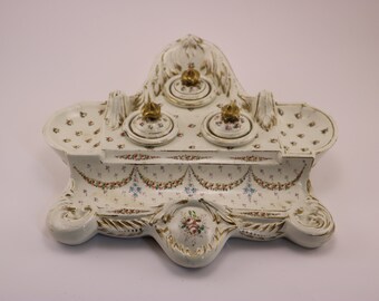Old French Pierrefonds Fine Earthenware Ink Pot
