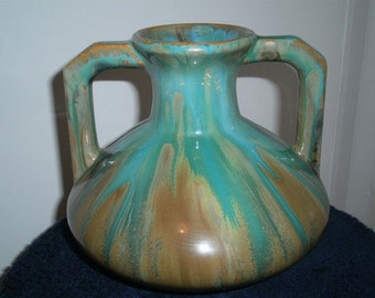 Florero de cerámica cristalina Pierrefonds francés Circa 1910 - 1920 del nouveau del arte