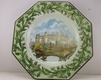 Old French Pierrefonds Fine Earthenware Glazed plate "Pierrefonds" the castle