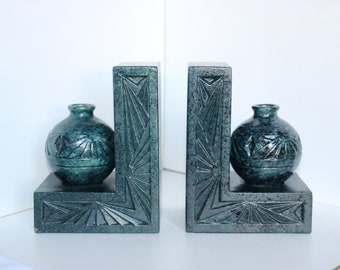 French Pierrefonds Crystalline  Bookends Circa 1910-1920 Art Nouveau