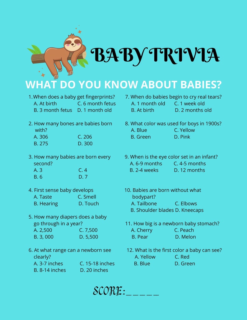 Baby Trivia Game Printable Etsy